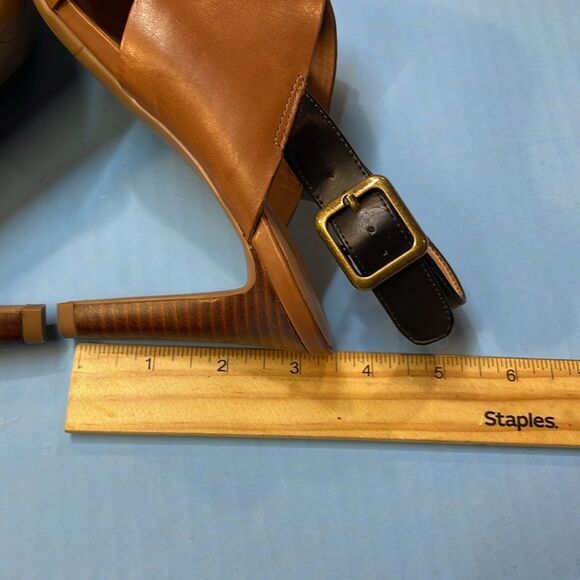 Franco Sarto Brown Leather Peep Toe Slingback Heels Women’s Sz 6 - Picture 8 of 10